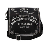 Nemesis Now Spirit Board Shoulder Bag 25cm, PU and Canvas, Black, Embossed Shoulder Tablet Bag, Classic Black and White Spirit Board Design, Spacious and Stylish, Comfortable Adjustable Strap